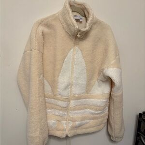 Adidas Originals Big Trefoil Sherpa Fleece Jacket Cream/White size S oversized